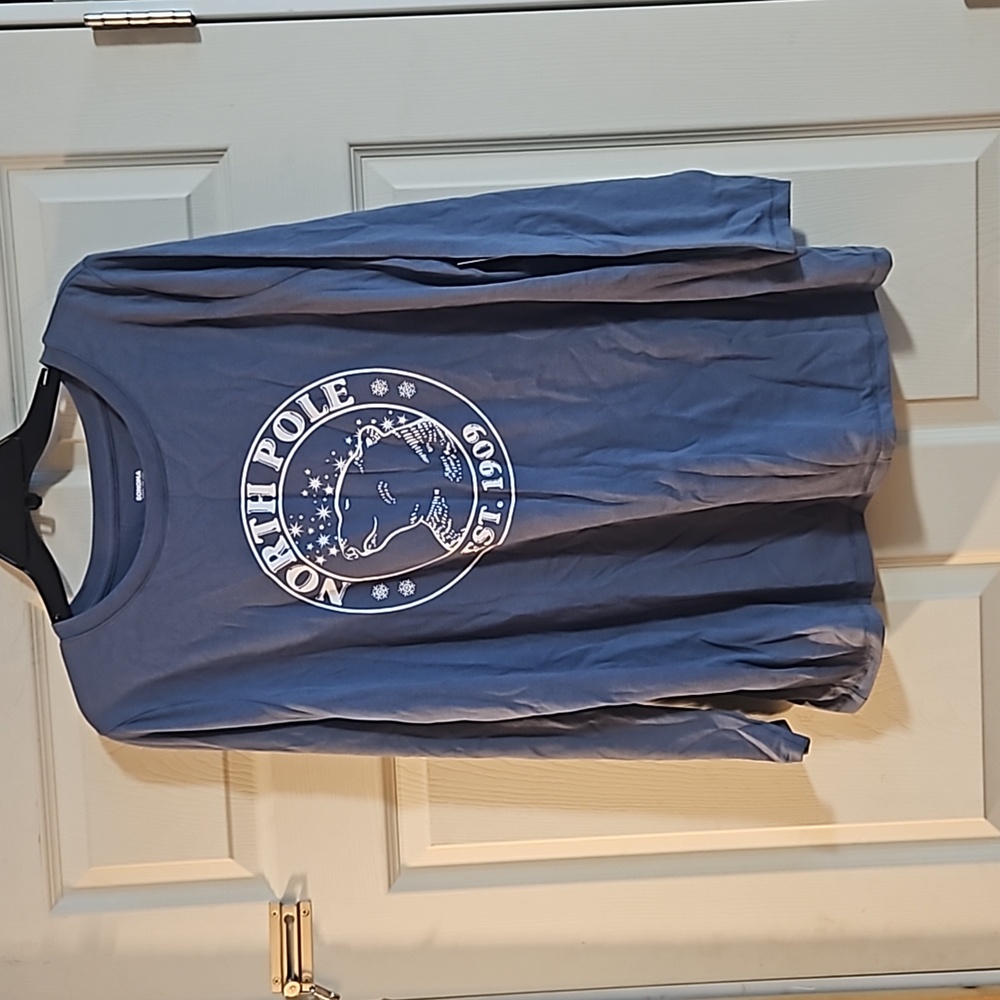 SONOMA LONG SLEEVE GRAPHIC TOP: NORTH POLE: BLUE: NEW WITH TAGS: SIZE 0X